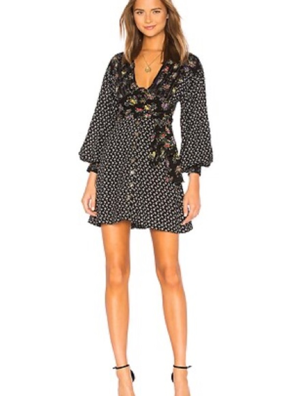 Free People Wonderland Floral Mini Dress Black XS